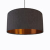 Charcoal Grey Lampshade in Linen with Copper Lining