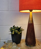 Orange Linen Tall Cylindrical Lampshade with Wooden Table Lamp