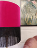 Cerise Pink Velvet Lamp shade with black fringing