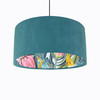 Teal Blue Velvet Lampshade with Blush Parrot Lining