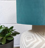 Teal Blue Velvet Lampshade with Blush Parrot Lining