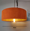 Large 45cm Burnt Orange Velvet Ultra Slim Lampshade with Gold Lining and XL LED Bulb Included