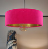 Cerise Pink Velvet Ultra Slim Hanging Lampshade with Gold Lining