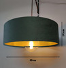 Large 45cm Forest Green Velvet Ultra Slim Lampshade with Gold Lining and XL LED Bulb Included