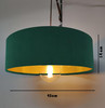 Large 45cm Green Velvet Ultra Slim Lampshade with Gold Lining and XL LED Bulb Included