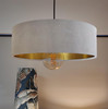 Grey Velvet Ultra Slim Hanging Lampshade with Gold Lining