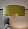 Olive Green Velvet Ultra Slim Hanging Lampshade with Gold Lining