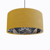 Mustard Yellow Linen Lampshade with Navy and Mustard Birds Woodland Lining