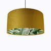 Mustard Yellow Velvet Lampshade with Green Lush Leaves Lining