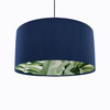 Navy Blue Velvet Lampshade with Green Lush Leaves Lining