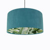 Teal Blue Velvet Lampshade with Green Lush Leaves Lining