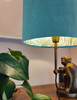 Teal Blue Velvet Lampshade with Green Lush Leaves Lining