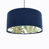 Navy Blue Velvet Lampshade with Tropical Trees and White Monkey Lining