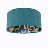 Teal Blue Velvet Lampshade with Tropical Trees and Dark Monkey Lining
