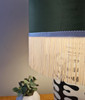 Forest Green Lampshade in Velvet with Oyster Cream Fringing