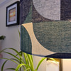 Retro Blue Natural Lampshade in Cotton with White Lining, Abstract Lightshade