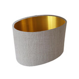 Oval Lampshade in a Feather Grey Linen and Gold Lining Oval Lampshade in a Feather Grey Linen and Gold Lining