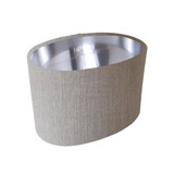 Oval Lampshade in a Feather Grey Linen and Silver Lining Oval Lampshade in a Feather Grey Linen and Silver Lining