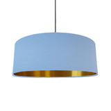Extra Large Lampshade in Light Blue Cotton and a Brushed Gold Lining