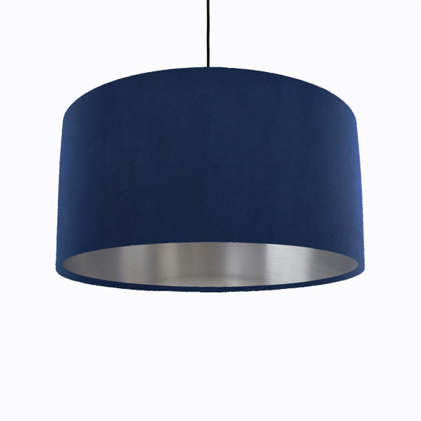 Navy Blue Lampshade in Velvet with Silver Lining