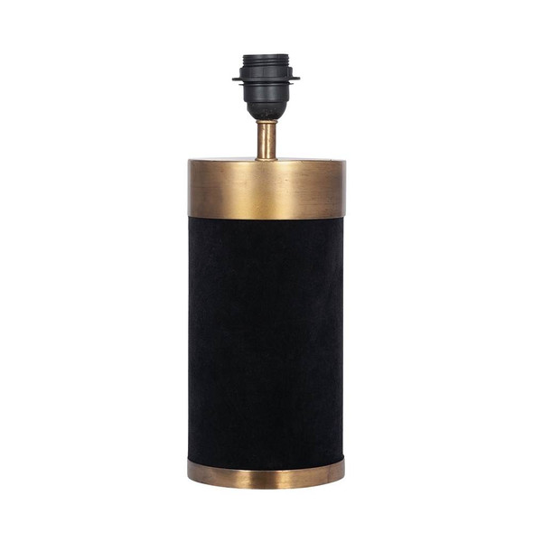 Black Velvet Column Table Lamp with Brass Detailing