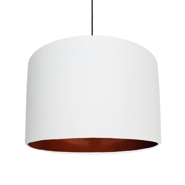 White Cotton Lampshade with a metallic brushed copper lining
