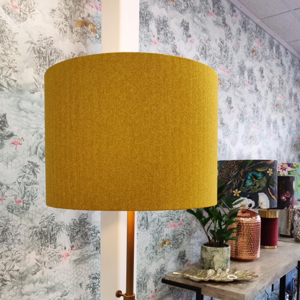 Mustard Lampshade in Tweed and Silver Lining