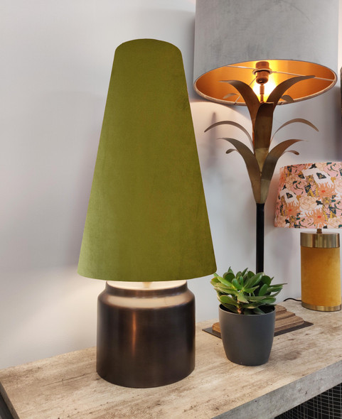 Extra Tall Olive Green Velvet Lampshade in a Conical Cone Design