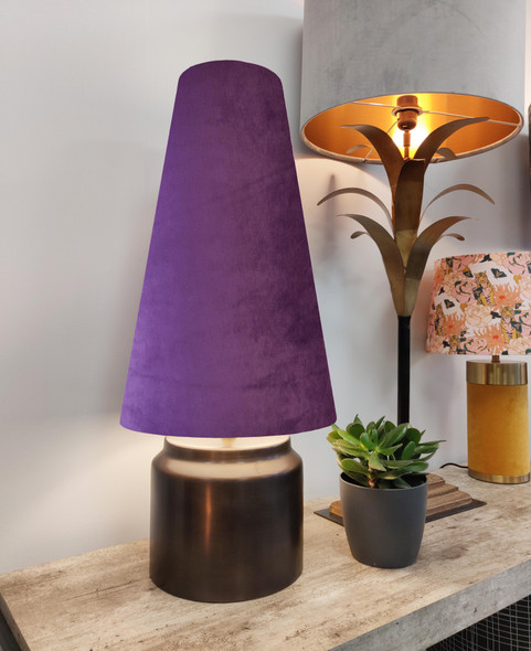 Extra Tall Purple Velvet Lampshade in a Conical Cone Design