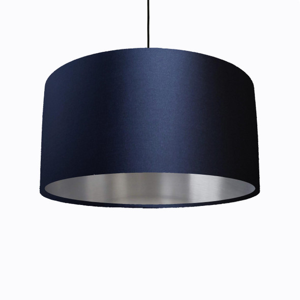 Midnight Blue Lampshade in Satin with Silver Lining