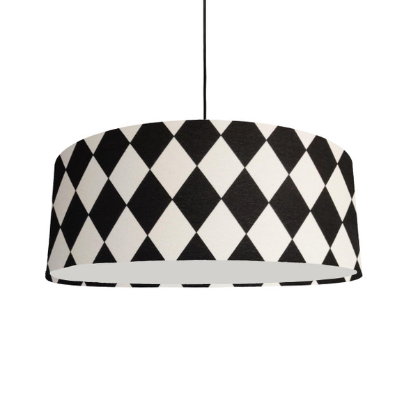 Extra Large Lampshade in Black and White Chequered Fabric