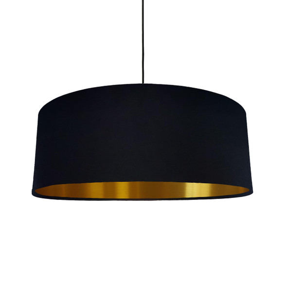 Extra Large Lampshade in Black Cotton and a Brushed Gold Lining