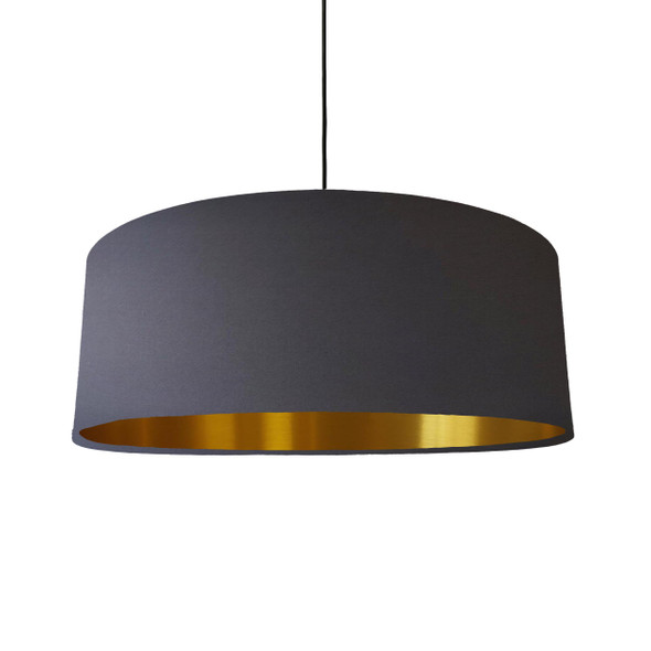 Extra Large Lampshade in Dark Grey Cotton and a Brushed Gold Lining