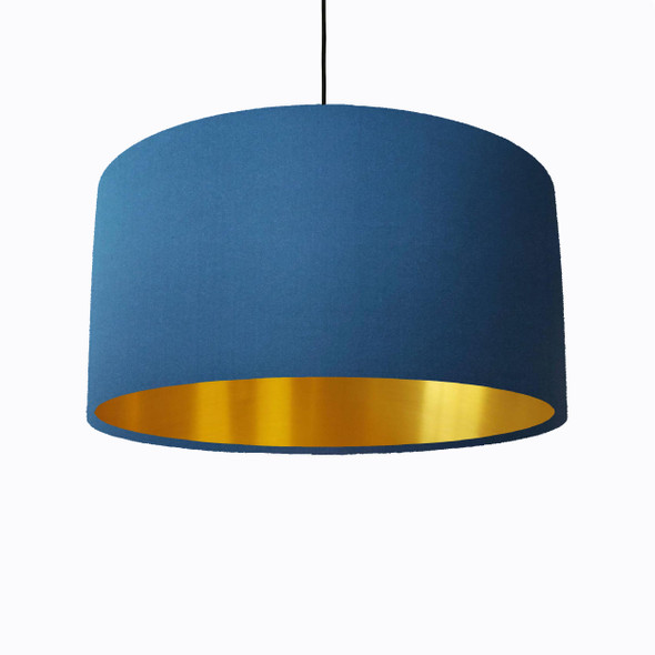 Teal Blue Lampshade in Satin with Gold Lining