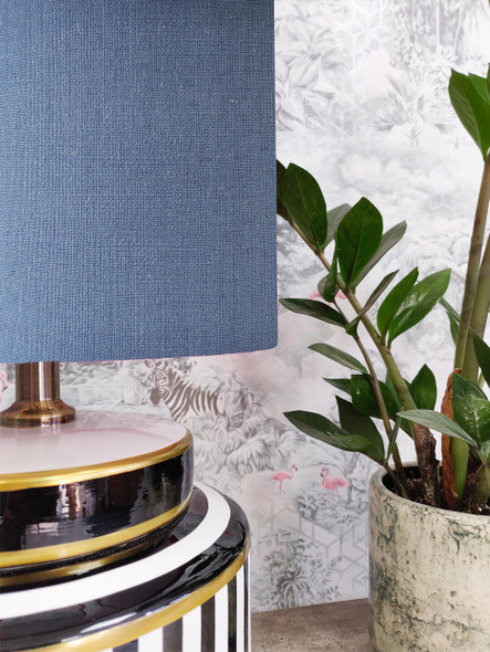 Light Blue Lampshade in Linen with Copper Lining