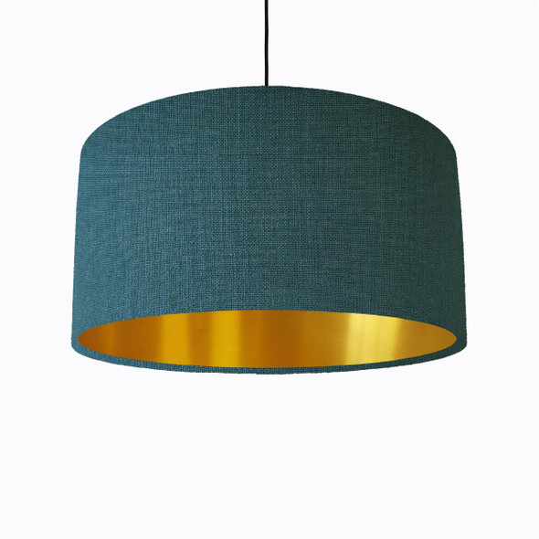 Teal Linen Lampshades with Brushed Gold Lining