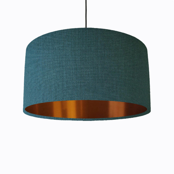 Teal Linen Lampshades with Brushed Copper Lining