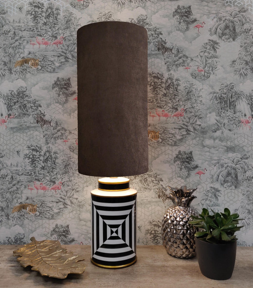 Brown Velvet Drum Lampshade in Extra Tall Slim Design