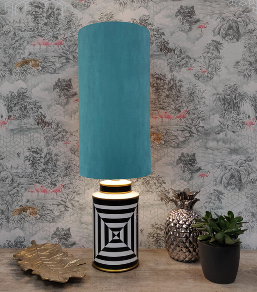 Teal Blue Velvet Drum Lampshade in Extra Tall Slim Design