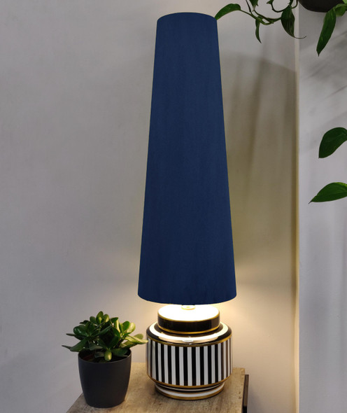 Tall Conical Lampshade in 70cm Height and Navy Blue Velvet Fabric