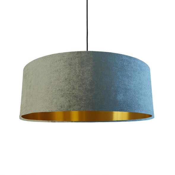 Extra Large Lampshade in Mint Green Velvet and a Brushed Gold Lining
