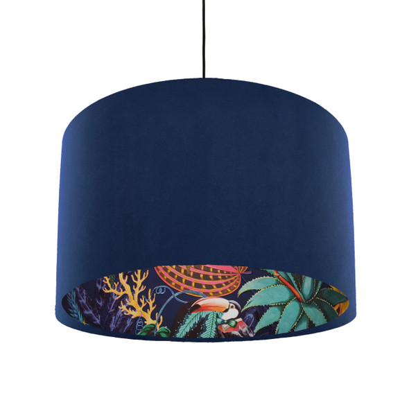 Navy Lampshade with Wonderland Parrot Lining