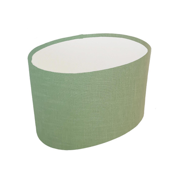 Oval Sage Green Lampshade in Linen Fabric with White Lining