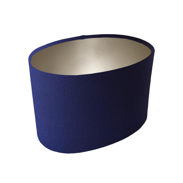 Oval Lampshade in Navy Blue Cotton and Champagne Lining