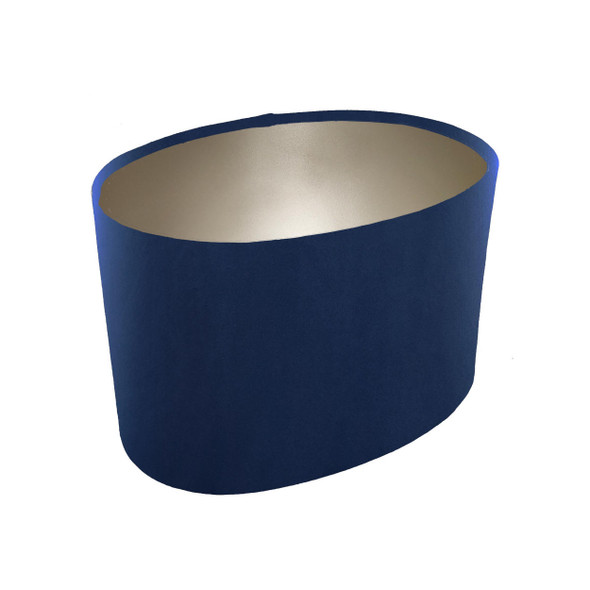 Oval Lampshade in Navy Blue Velvet and Champagne Lining