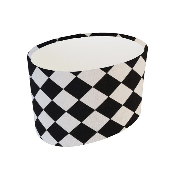 Oval Lampshade in Chequered Black and White fabric and White Lining