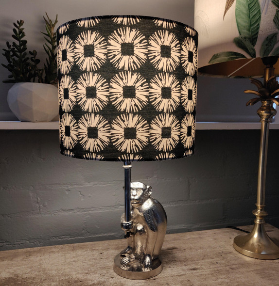 Black Flower Circles Lampshade with White Lining