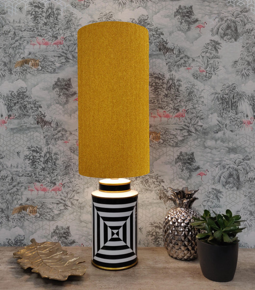 Extra Tall Drum Lampshade in Mustard Herringbone Tweed Fabric