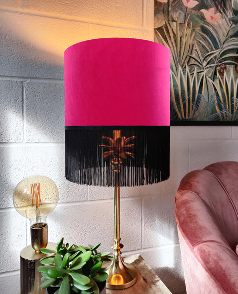 Cerise Pink Fringed Lampshade in Velvet 