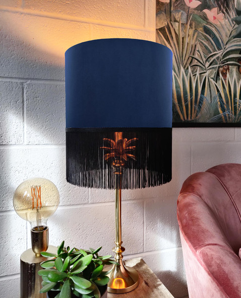 Navy Blue Fringed Lampshade in Velvet